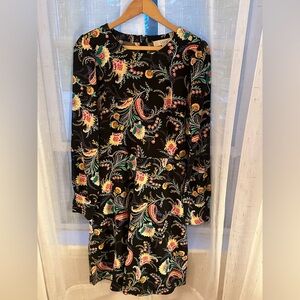 Loft long sleeve black and paisley knee length dress.